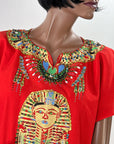 90s Y2K Caftan Egyptian Motifs Blingy Red Vintage Shift Dress VFG