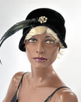 60s Vintage Cloche Hat 20s Inspired Dramatic Feather & Rhinestones Joseph Magnin VFG