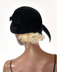 60s Vintage Cloche Hat 20s Inspired Dramatic Feather & Rhinestones Joseph Magnin VFG