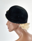 60s Vintage Cloche Hat 20s Inspired Dramatic Feather & Rhinestones Joseph Magnin VFG