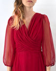 70s Goddess Gown Long Chiffon Dress Draped Bodice Women's Modest M VFG Miss Elliette