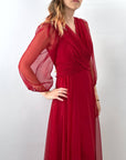 70s Goddess Gown Long Chiffon Dress Draped Bodice Women's Modest M VFG Miss Elliette