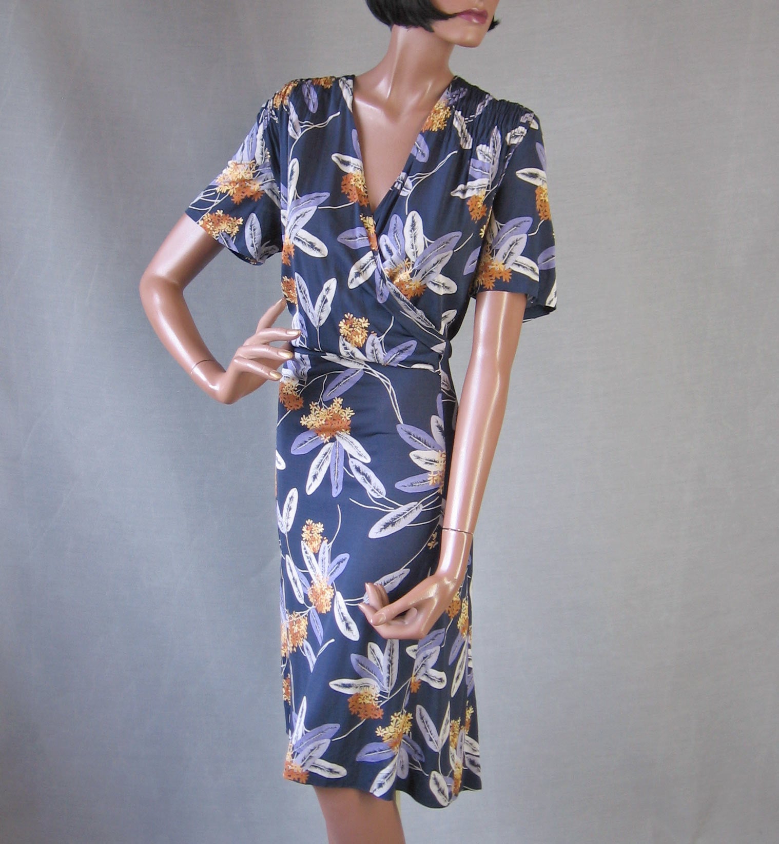 40s Day Dress Women's Vintage Novelty Print Feathers 50s Dress L/XL VFG 40s Day Dress Women's Vintage Novelty Print Feathers 50s Dress L/XL VFG