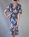 40s Day Dress Women's Vintage Novelty Print Feathers 50s Dress L/XL VFG