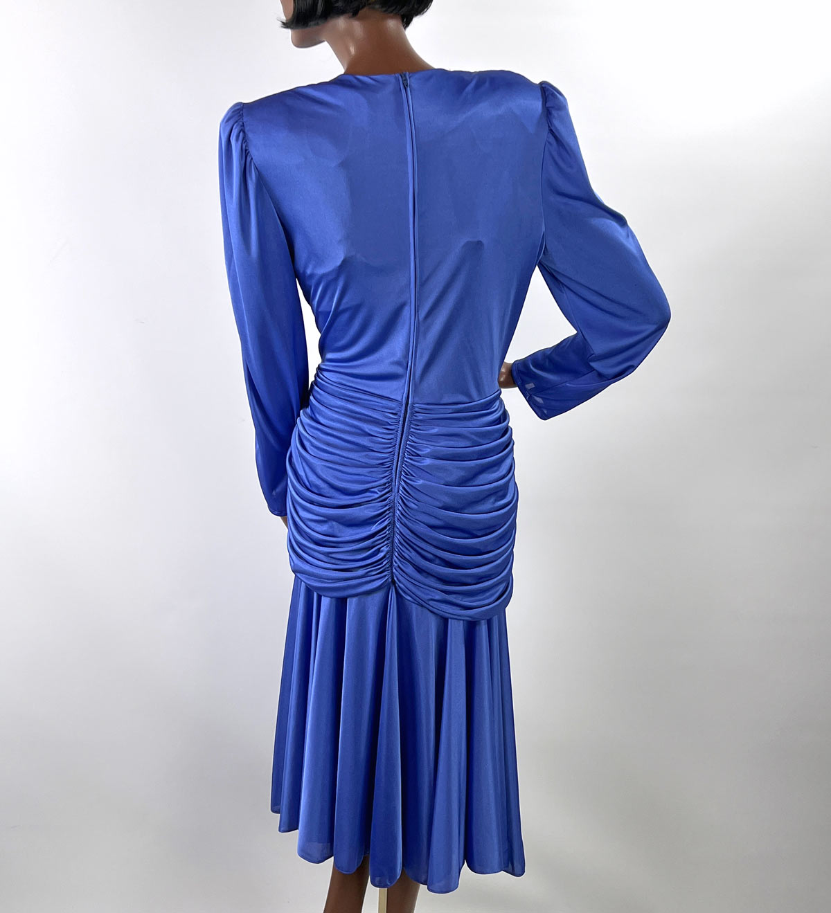 Dramatic 80s Cocktail Dress Women's Vintage Periwinkle Draped Sparkly Accent M/L Filigree VFG