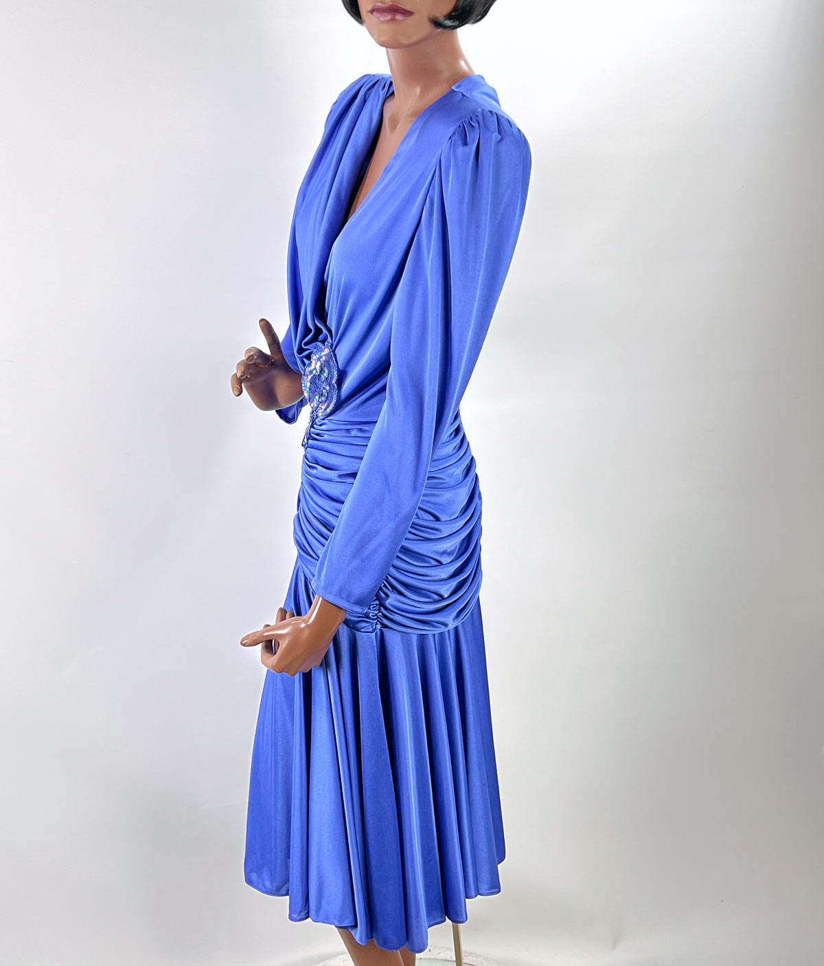 Dramatic 80s Cocktail Dress Women's Vintage Periwinkle Draped Sparkly Accent M/L Filigree VFG