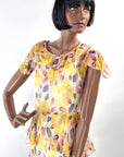 20s Garden Party Dress Vintage Pastel Floral Print Silk Chiffon XS VFG