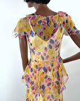 20s Garden Party Dress Vintage Pastel Floral Print Silk Chiffon XS VFG