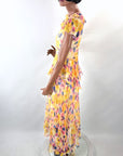 20s Garden Party Dress Vintage Pastel Floral Print Silk Chiffon XS VFG