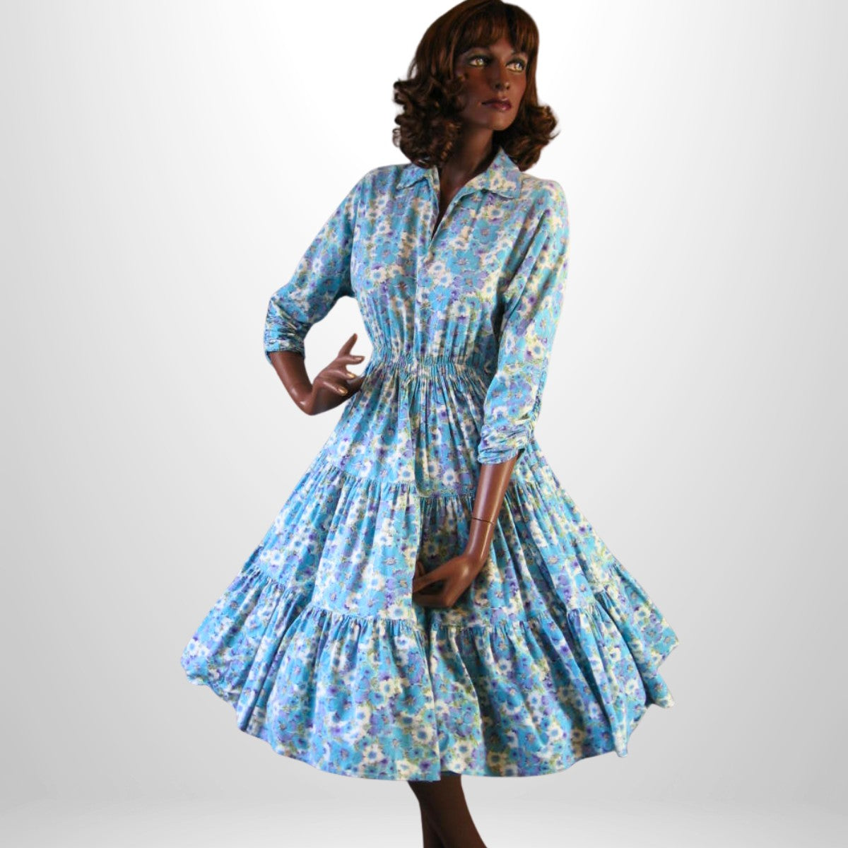 50s Patio Dress Full Circle Skirt 60s Women's Vintage Print Summer Medium VFG
