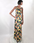 Old Hollywood 30s Halter Neck Evening Dress Vintage Silk Satin Racer Back Floral Print VFG