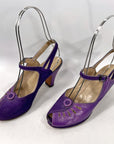 40s Peep Toe Heels Two Tone Purple 50s Ankle Strap Slingback Shoes Thin Platform Vintage Florsheim As Is VFG