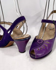 40s Peep Toe Heels Two Tone Purple 50s Ankle Strap Slingback Shoes Thin Platform Vintage Florsheim As Is VFG