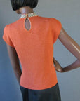 50s Vintage Cocktail Sweater Shell Top Jeweled Trim S/M Modest Pinup VFG