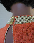 50s Vintage Cocktail Sweater Shell Top Jeweled Trim S/M Modest Pinup VFG