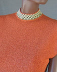 50s Vintage Cocktail Sweater Shell Top Jeweled Trim S/M Modest Pinup VFG