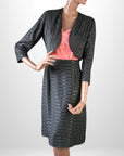 50s Vintage Women's Evening Suit Cropped Bolero Jacket and Skirt Outfit Medium Frankin Salon VFG Striped Brocade