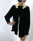 30s Vintage Black Velvet Velvet Jacket, Fur Collar Women's Medium to Small VFG