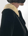 30s Vintage Black Velvet Velvet Jacket, Fur Collar Women's Medium to Small VFG