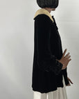 30s Vintage Black Velvet Velvet Jacket, Fur Collar Women's Medium to Small VFG