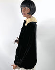 30s Vintage Black Velvet Velvet Jacket, Fur Collar Women's Medium to Small VFG