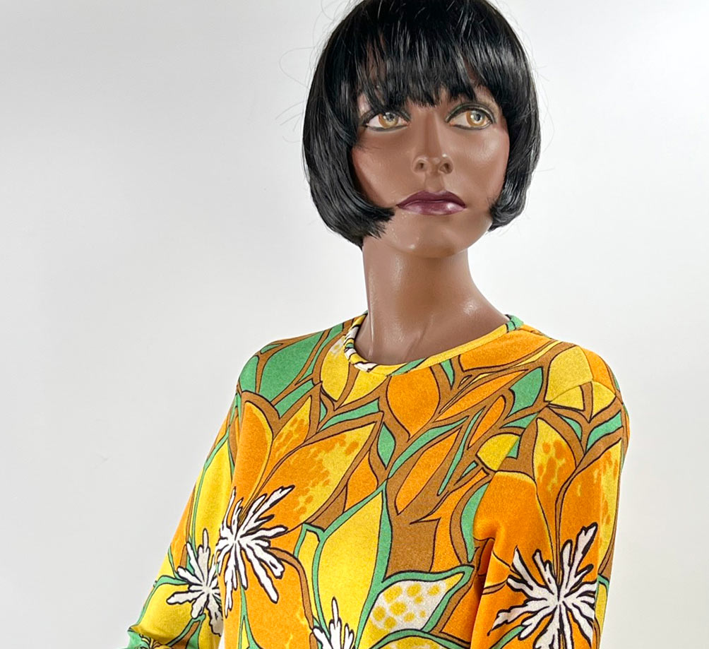 60s Print Women's Ban-Lon Knit Top Vintage Bold Vibrant Earthtones Donovan Galvani VFG