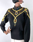 80s Vintage Gem Sweater Women's Pullover Long Sleeve Black Medium VFG