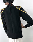 80s Vintage Gem Sweater Women's Pullover Long Sleeve Black Medium VFG