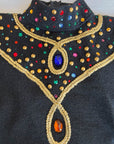 80s Vintage Gem Sweater Women's Pullover Long Sleeve Black Medium VFG