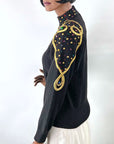 80s Vintage Gem Sweater Women's Pullover Long Sleeve Black Medium VFG