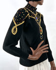 80s Vintage Gem Sweater Women's Pullover Long Sleeve Black Medium VFG