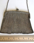 20s Vintage Micro Mesh Chainmail Purse Antique Handbag Faux Sapphire Clasp VFG