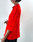 70s Red Tunic Vintage Jacket Belted Contrast Stitching Medium Graff VFG