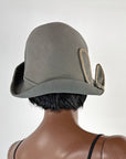 20s Brimmed Cloche Flapper Hat Gray Felt Pleated Large Marcasite Hatpin VFG