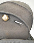 20s Brimmed Cloche Flapper Hat Gray Felt Pleated Large Marcasite Hatpin VFG