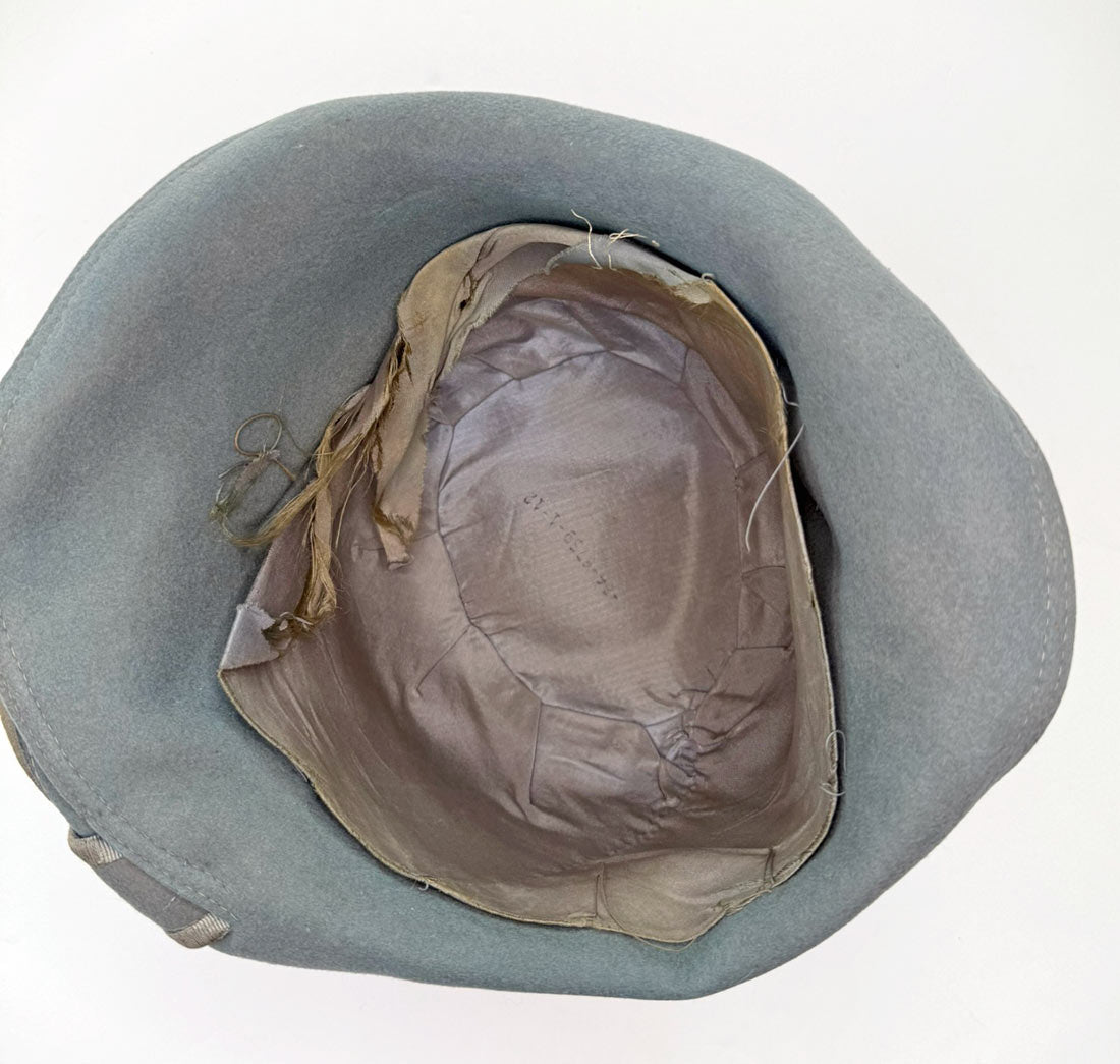 20s Brimmed Cloche Flapper Hat Gray Felt Pleated Large Marcasite Hatpin VFG