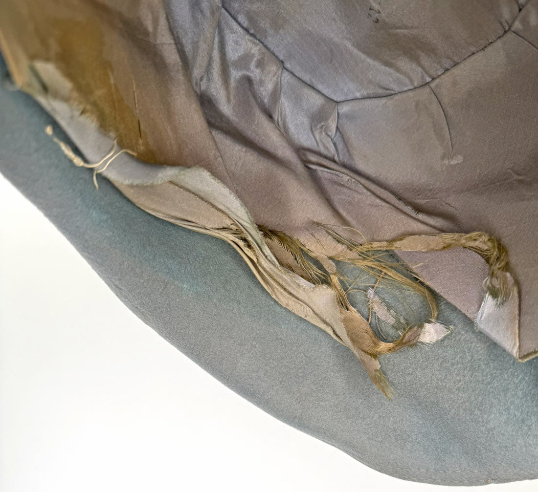 20s Brimmed Cloche Flapper Hat Gray Felt Pleated Large Marcasite Hatpin VFG