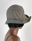 20s Brimmed Cloche Flapper Hat Gray Felt Pleated Large Marcasite Hatpin VFG