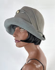 20s Brimmed Cloche Flapper Hat Gray Felt Pleated Large Marcasite Hatpin VFG