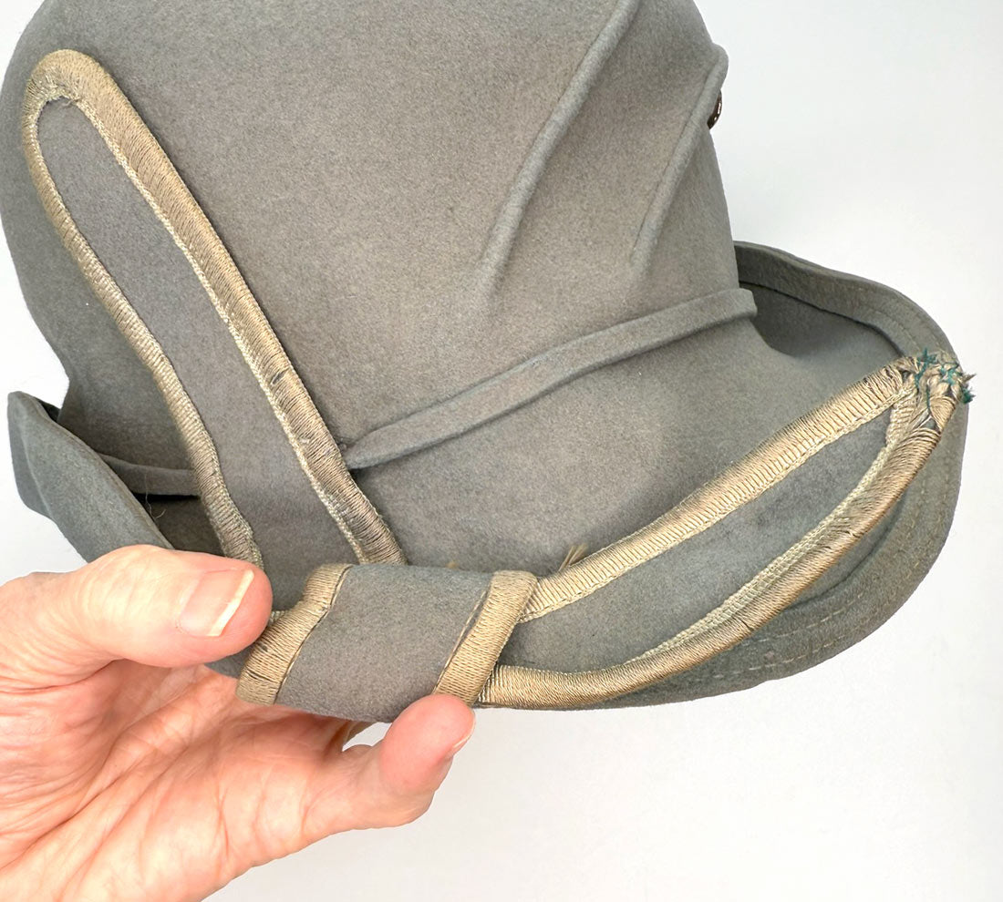 20s Brimmed Cloche Flapper Hat Gray Felt Pleated Large Marcasite Hatpin VFG