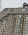 20s Vintage Flat Mesh Purse Antique Handbag Silvery Metal Ball Fringed VFG