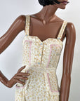 70s Maxi Dress Summer Festival Pastel Calico Print Jessica McClintock VFG