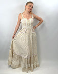 70s Maxi Dress Summer Festival Pastel Calico Print Jessica McClintock VFG