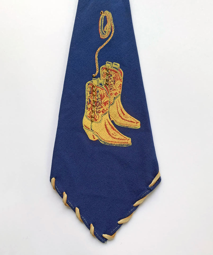 30s Necktie Cowboy Boot 40s Vintage Wide Tie Hollyvogue 49er Painted Whipstitch Rawhide Edge VFG