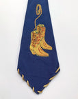 30s Necktie Cowboy Boot 40s Vintage Wide Tie Hollyvogue 49er Painted Whipstitch Rawhide Edge VFG