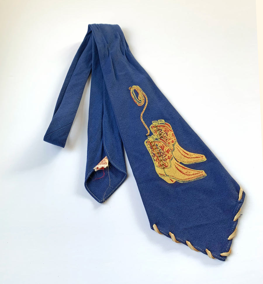 30s Necktie Cowboy Boot 40s Vintage Wide Tie Hollyvogue 49er Painted Whipstitch Rawhide Edge VFG