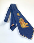 30s Necktie Cowboy Boot 40s Vintage Wide Tie Hollyvogue 49er Painted Whipstitch Rawhide Edge VFG