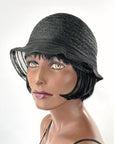 20s Cloche Vintage Hat Floral Trim Horsehair & Straw Narrow Brim VFG