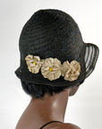 20s Cloche Vintage Hat Floral Trim Horsehair & Straw Narrow Brim VFG