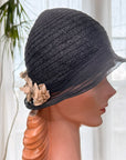 20s Cloche Vintage Hat Floral Trim Horsehair & Straw Narrow Brim VFG